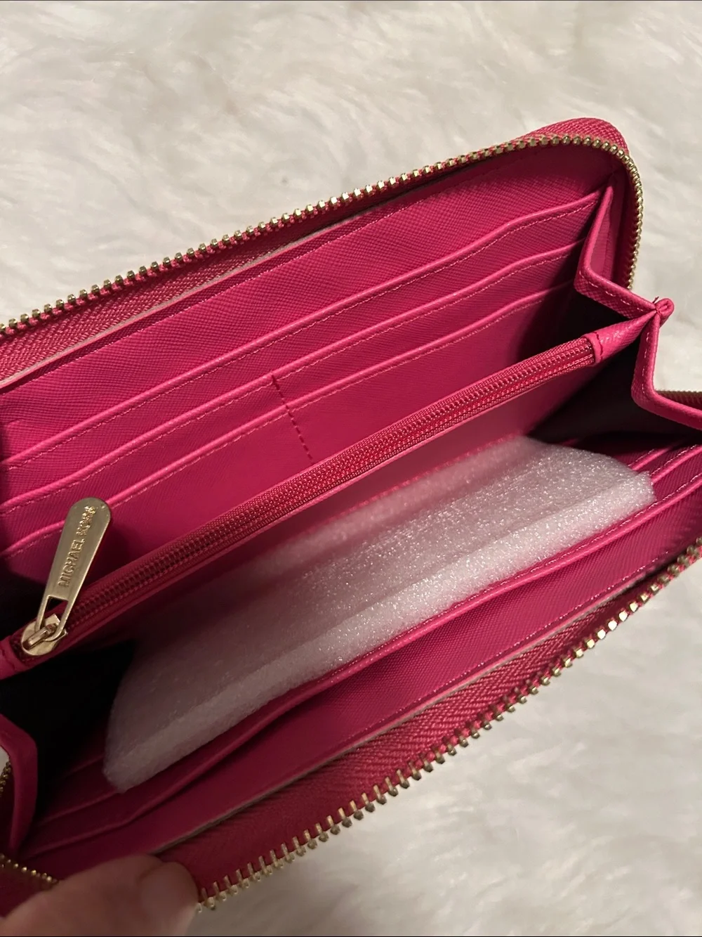 Michael Kors Fuchsia Zip-Around Leather Wallet with Gold Logo
